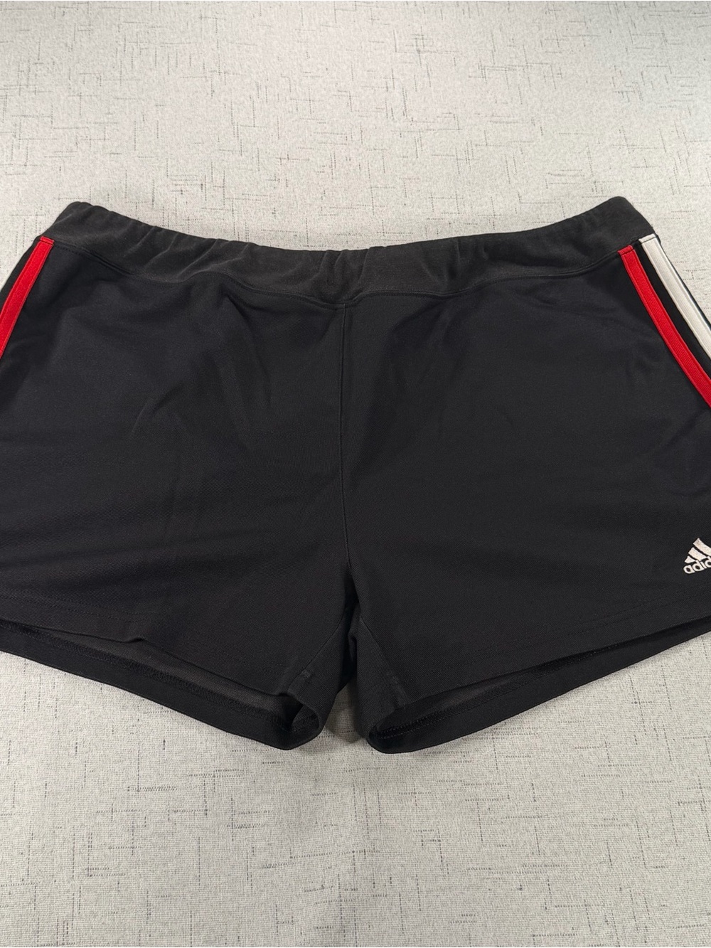 adidas Women’s Athletic Shorts Black/Red/White Striped Knit Elastic Waist